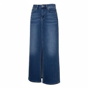 Denim Maxi Skirt with Front Slit - Blue